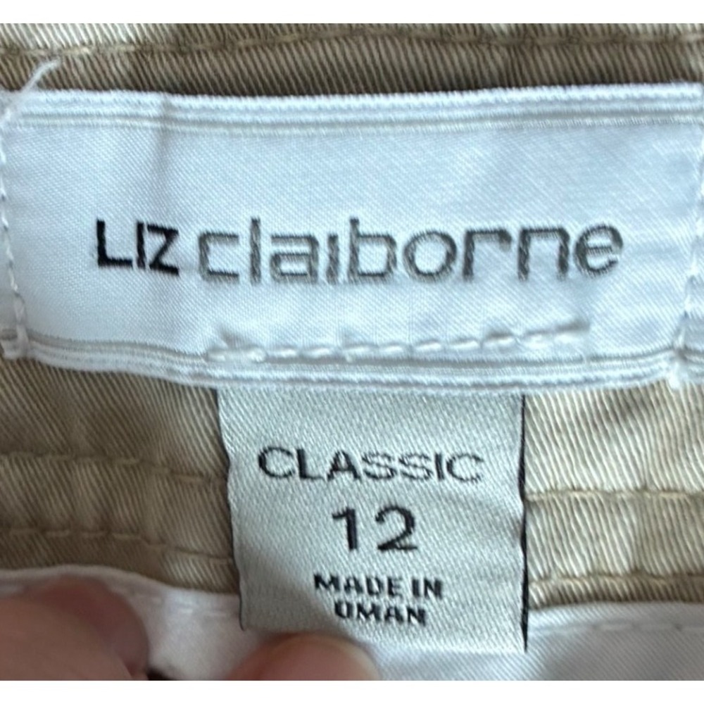 Liz Claiborne Classic Khaki Chino Pants Womens 12 Straight Leg Stretch Tan - Picture 4 of 6